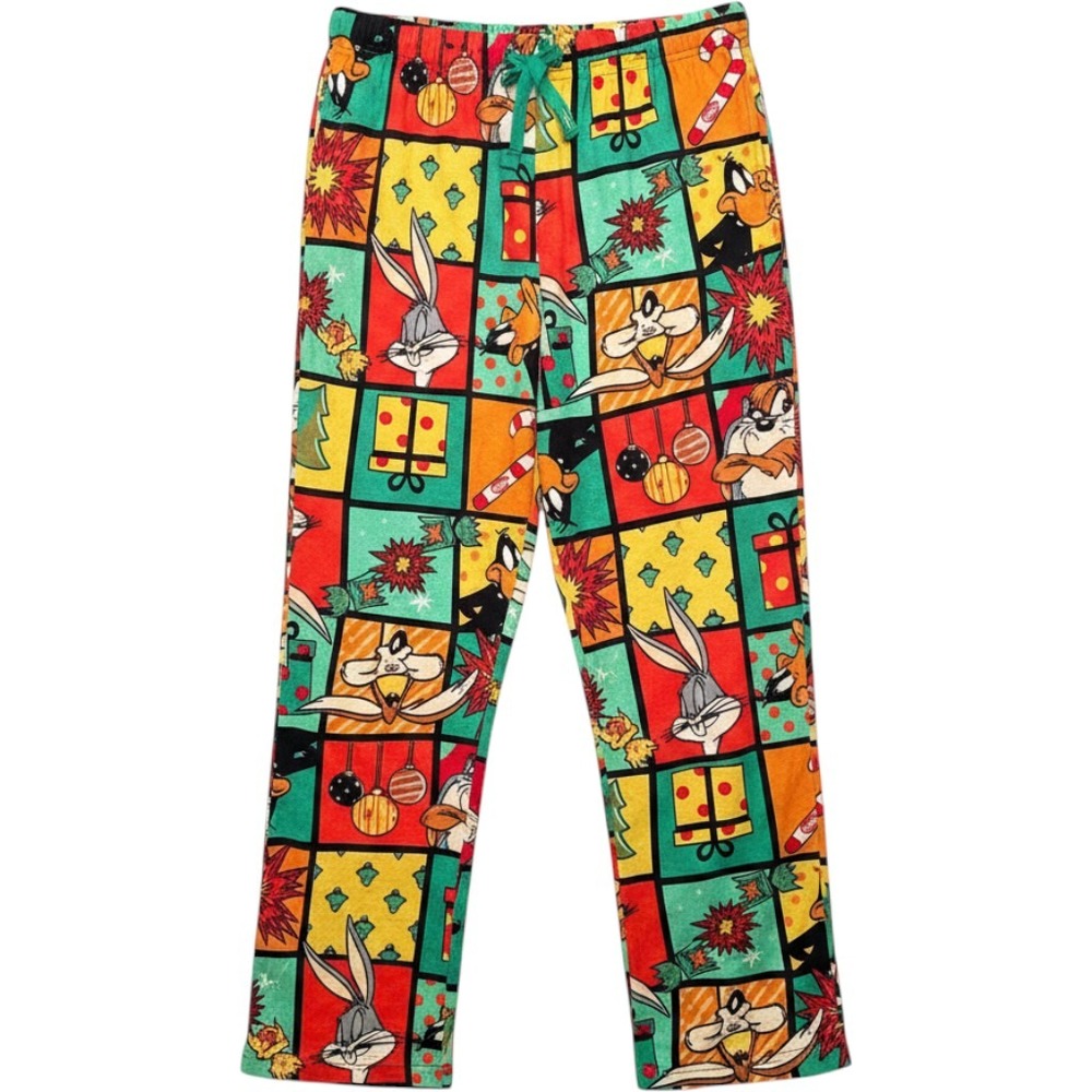 Looney Tunes Christmas Pajama Pants Mens Medium Fleece Holiday Bugs Bunny Taz